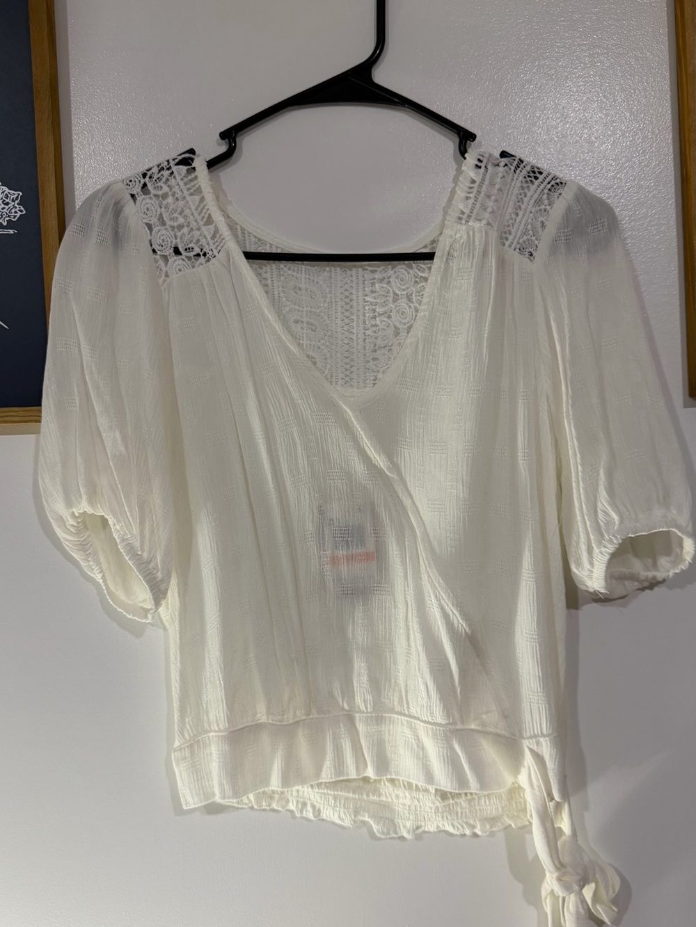 Self💚e v neck off white blouse with a tie